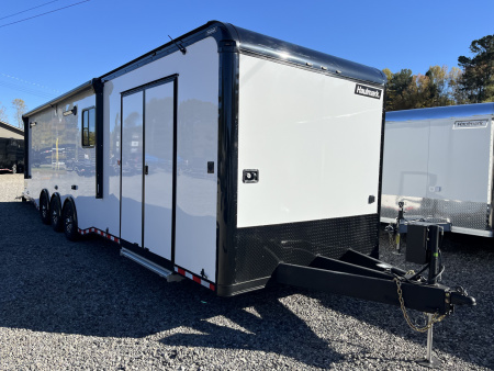 New 2026 Haulmark 34 Bathoom Race Trailer, Air Prep PKG, Awning, Polycor, Insulated, Window, 54" ALX Slide Out Step, A/C + Heat