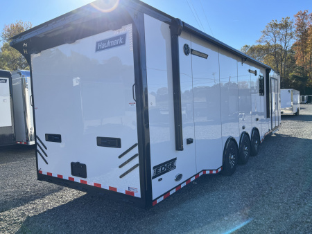 New 2026 Haulmark 34 Bathoom Race Trailer, Air Prep PKG, Awning, Polycor, Insulated, Window, 54" ALX Slide Out Step, A/C + Heat