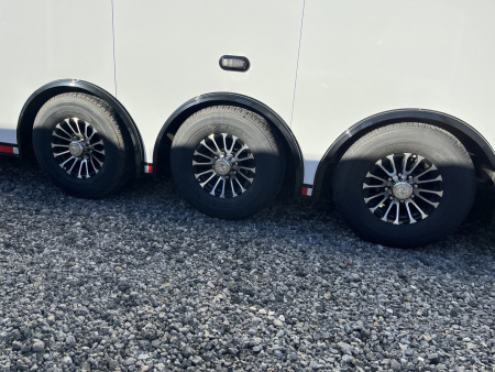 New 2026 Haulmark 34 Bathoom Race Trailer, Air Prep PKG, Awning, Polycor, Insulated, Window, 54" ALX Slide Out Step, A/C + Heat