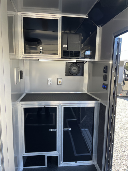 New 2026 Haulmark 34 Bathoom Race Trailer, Air Prep PKG, Awning, Polycor, Insulated, Window, 54" ALX Slide Out Step, A/C + Heat