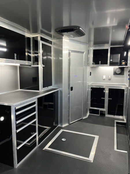 New 2026 Haulmark 34 Bathoom Race Trailer, Air Prep PKG, Awning, Polycor, Insulated, Window, 54" ALX Slide Out Step, A/C + Heat