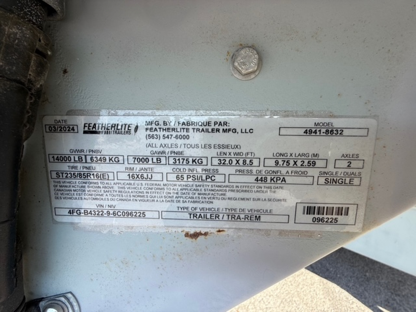 Used 2006 FEATHERLITE 8.5X32 RACE TRAILER