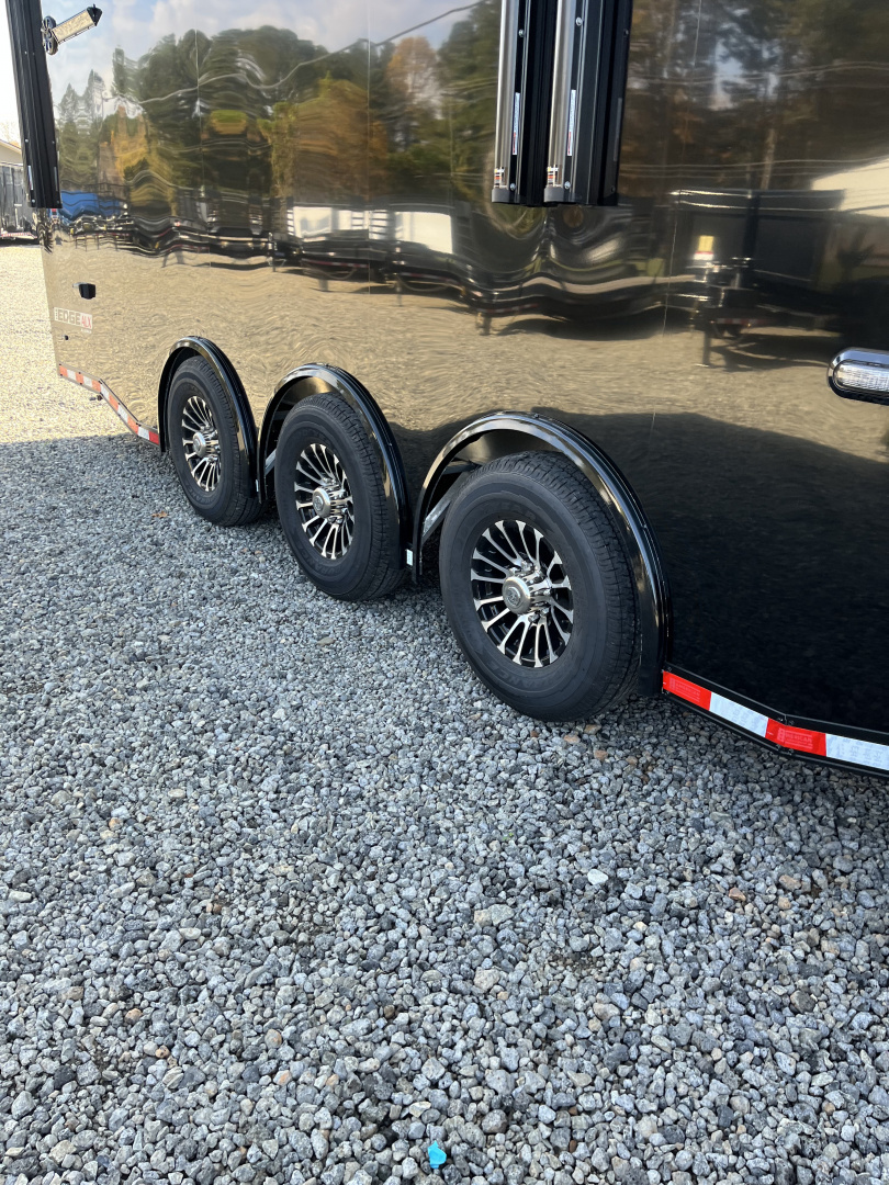 New 2026 Haulmark EDGE ALUMINUM 28 Stacker Race Trailer, Finished Race Interior, 21K GVWR, Awnings, Lift, Premium Escape Door