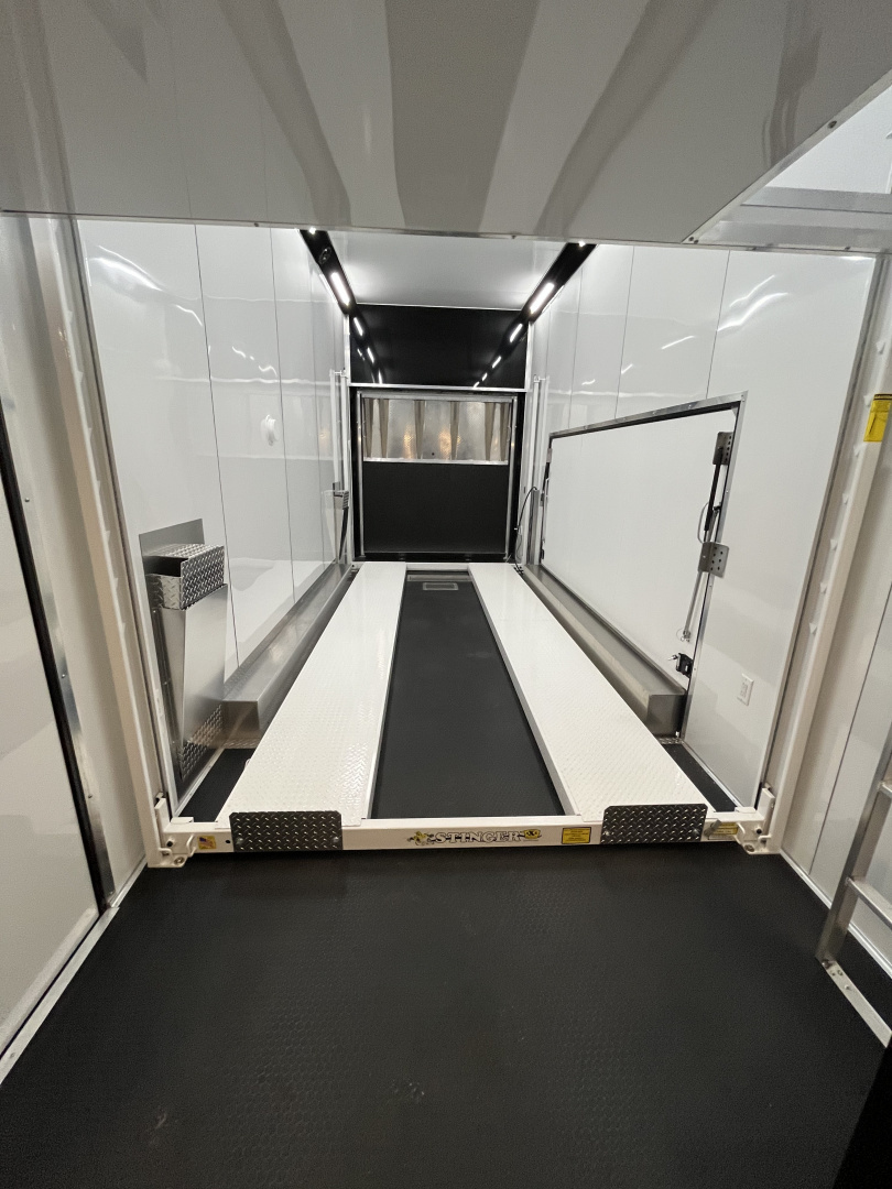 New 2026 Haulmark EDGE ALUMINUM 28 Stacker Race Trailer, Finished Race Interior, 21K GVWR, Awnings, Lift, Premium Escape Door