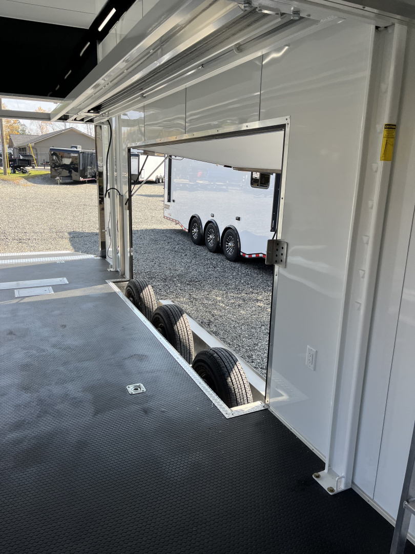 New 2026 Haulmark EDGE ALUMINUM 28 Stacker Race Trailer, Finished Race Interior, 21K GVWR, Awnings, Lift, Premium Escape Door