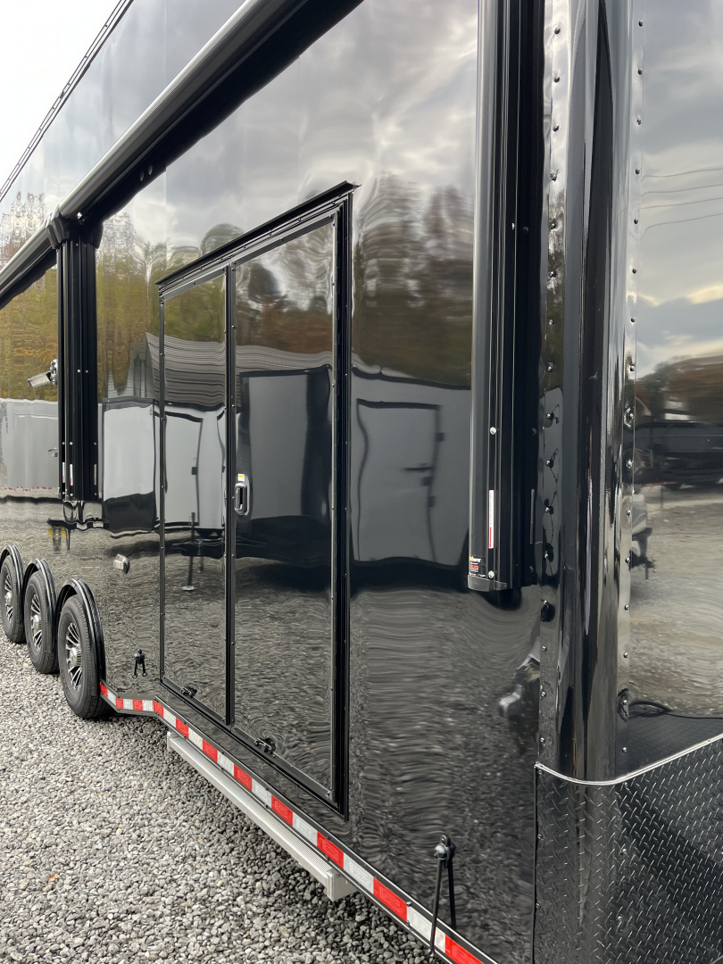 New 2026 Haulmark EDGE ALUMINUM 28 Stacker Race Trailer, Finished Race Interior, 21K GVWR, Awnings, Lift, Premium Escape Door