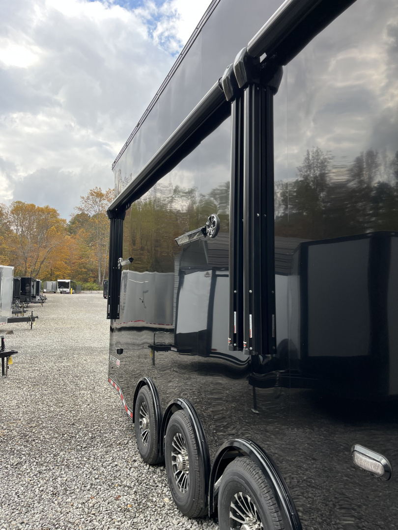 New 2026 Haulmark EDGE ALUMINUM 28 Stacker Race Trailer, Finished Race Interior, 21K GVWR, Awnings, Lift, Premium Escape Door