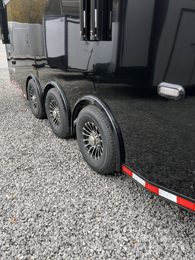 New 2026 Haulmark EDGE ALUMINUM 28 Stacker Race Trailer, Finished Race Interior, 21K GVWR, Awnings, Lift, Premium Escape Door