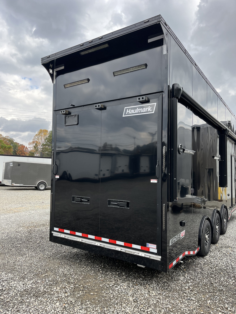 New 2026 Haulmark EDGE ALUMINUM 28 Stacker Race Trailer, Finished Race Interior, 21K GVWR, Awnings, Lift, Premium Escape Door