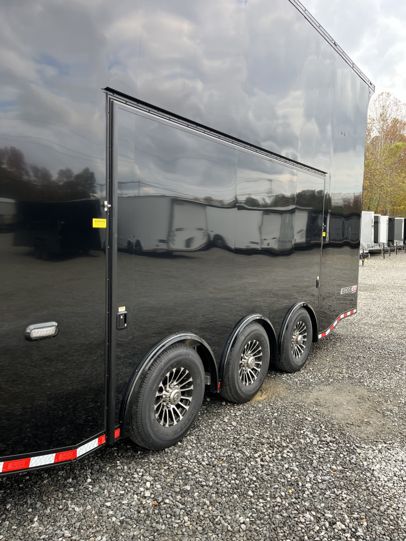 New 2026 Haulmark EDGE ALUMINUM 28 Stacker Race Trailer, Finished Race Interior, 21K GVWR, Awnings, Lift, Premium Escape Door
