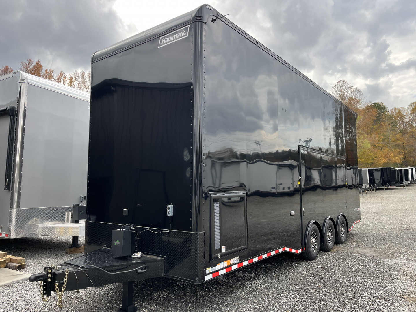 New 2026 Haulmark EDGE ALUMINUM 28 Stacker Race Trailer, Finished Race Interior, 21K GVWR, Awnings, Lift, Premium Escape Door