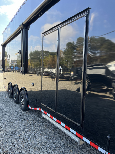 New 2026 Haulmark EDGE ALUMINUM 28 Stacker Race Trailer, Finished Race Interior, 21K GVWR, Awnings, Lift, Premium Escape Door
