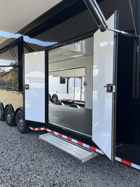 New 2026 Haulmark EDGE ALUMINUM 28 Stacker Race Trailer, Finished Race Interior, 21K GVWR, Awnings, Lift, Premium Escape Door