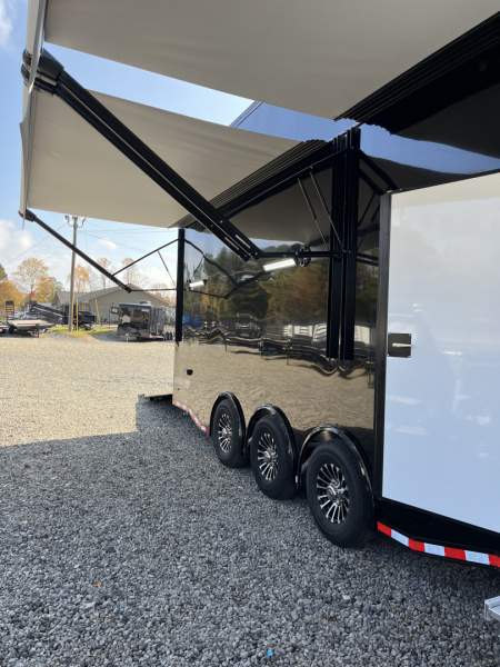 New 2026 Haulmark EDGE ALUMINUM 28 Stacker Race Trailer, Finished Race Interior, 21K GVWR, Awnings, Lift, Premium Escape Door