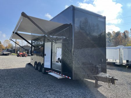 New 2026 Haulmark EDGE ALUMINUM 28 Stacker Race Trailer, Finished Race Interior, 21K GVWR, Awnings, Lift, Premium Escape Door