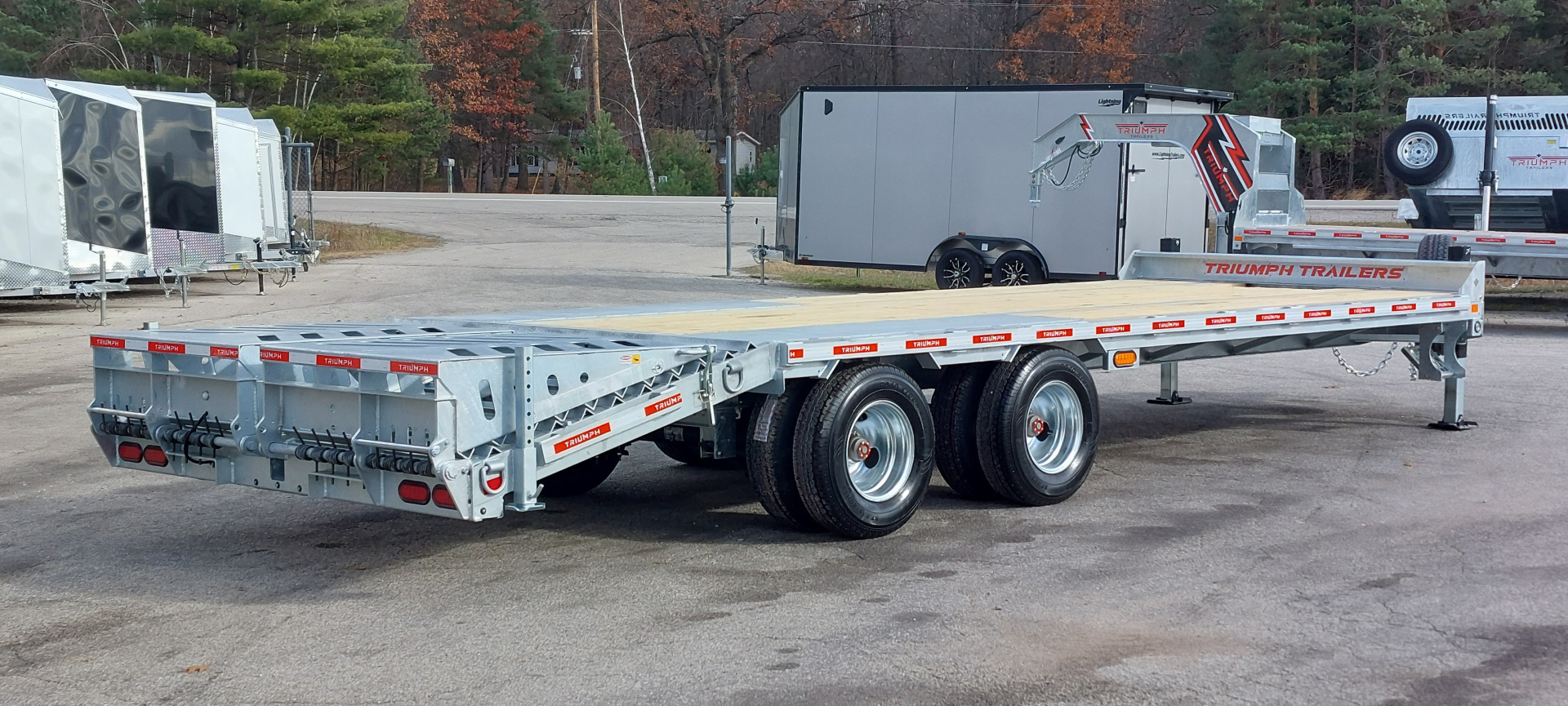 New 102 X 20 + 5 GALVANIZED EQUIPMENT TRAILER 12 K AXLES HYDRAULIC JACKS 19730# PAYLOAD