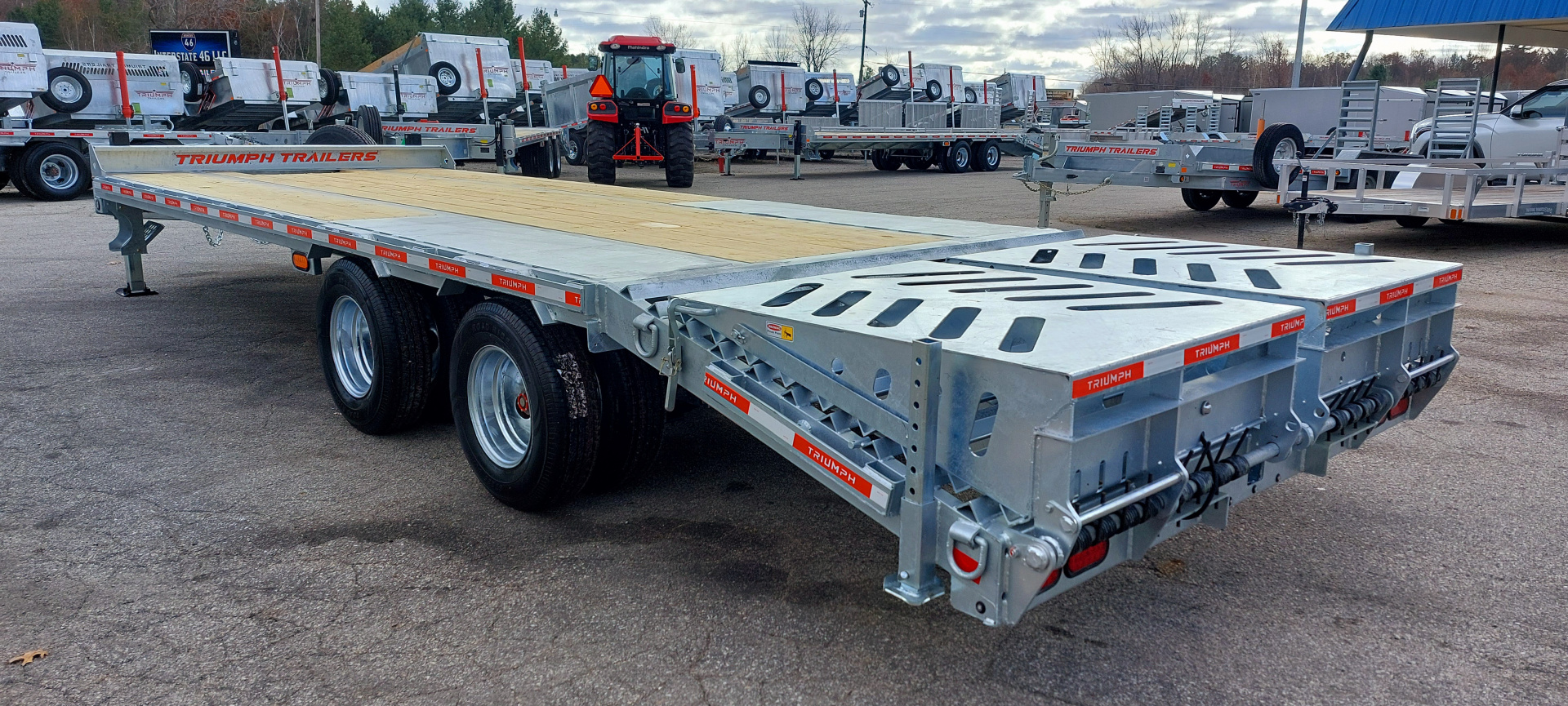 New 102 X 20 + 5 GALVANIZED EQUIPMENT TRAILER 12 K AXLES HYDRAULIC JACKS 19730# PAYLOAD