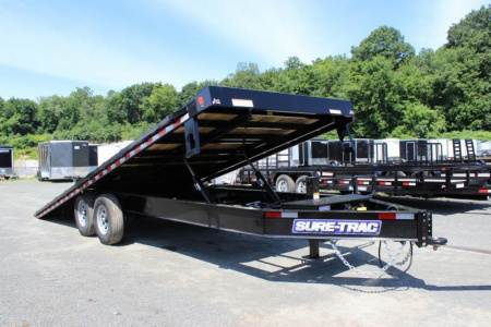New 2025 Sure-Trac 8.5x22 15K Powertilt Deckover Flatbed Trailer Tilt Trailer