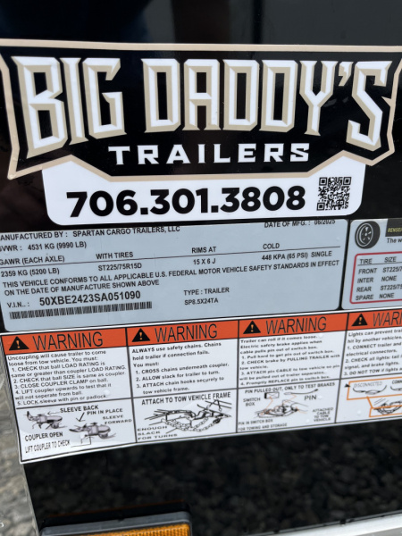 New 2026 Spartan 8.5x24 Enclosed Trailer, Black Polycor, Preferred Package, 10K GVWR, 7' Interior