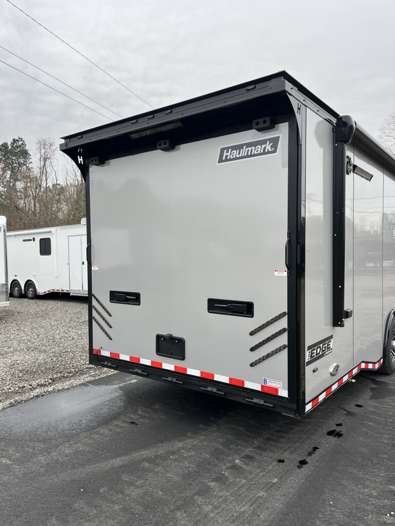 New 2026 Haulmark 34 Bathoom Race Trailer, Air Prep PKG, Awning, Polycor, Insulated, Window, 54" ALX Slide Out Step, A/C + Heat