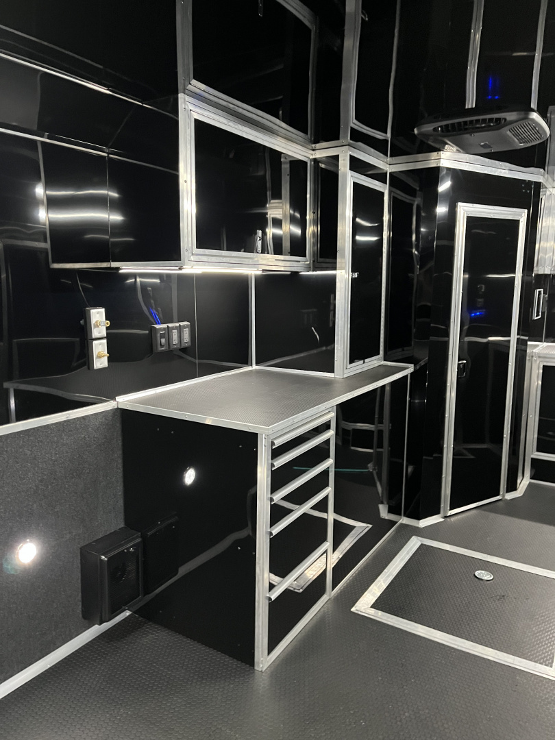 New 2026 Haulmark 34 Bathoom Race Trailer, Air Prep PKG, Awning, Polycor, Insulated, Window, 54" ALX Slide Out Step, A/C + Heat