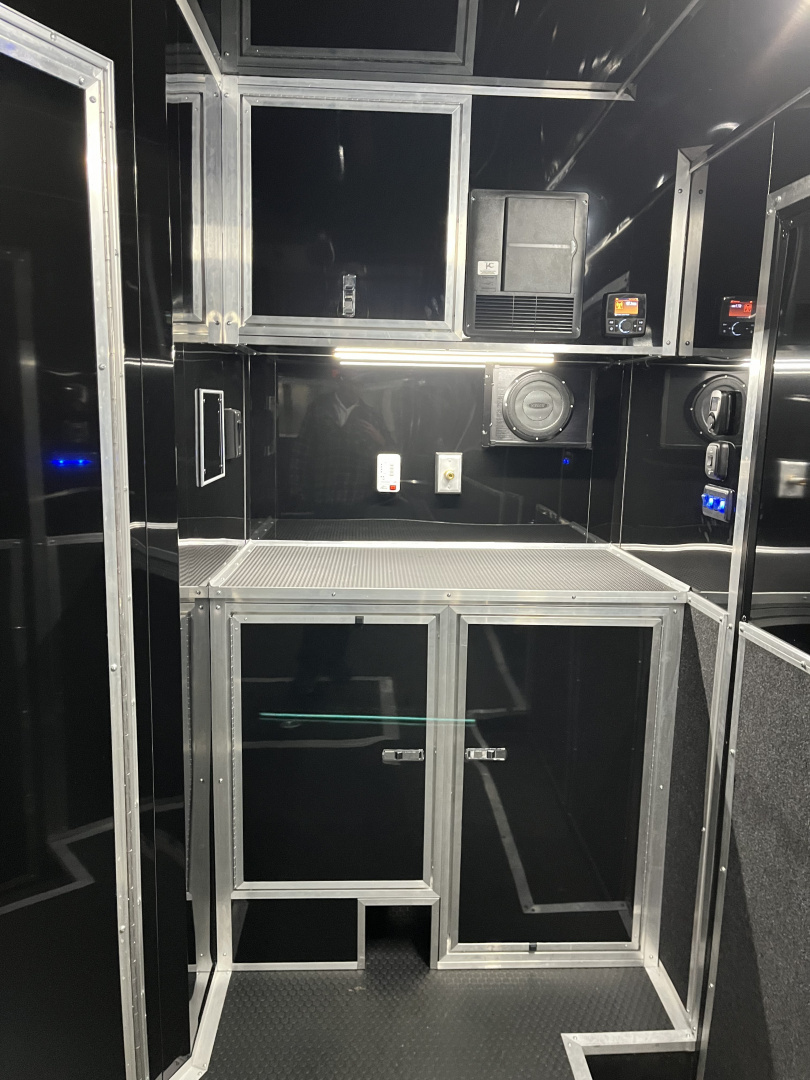 New 2026 Haulmark 34 Bathoom Race Trailer, Air Prep PKG, Awning, Polycor, Insulated, Window, 54" ALX Slide Out Step, A/C + Heat