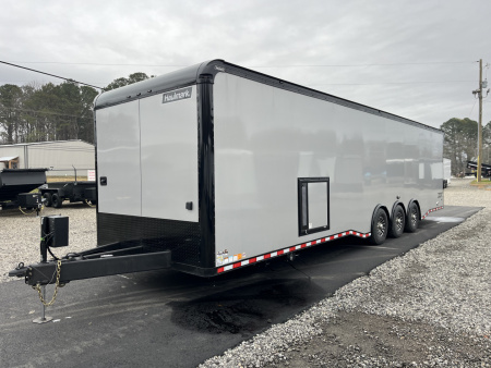 New 2026 Haulmark 34 Bathoom Race Trailer, Air Prep PKG, Awning, Polycor, Insulated, Window, 54" ALX Slide Out Step, A/C + Heat