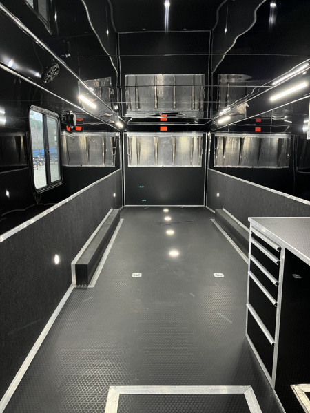 New 2026 Haulmark 34 Bathoom Race Trailer, Air Prep PKG, Awning, Polycor, Insulated, Window, 54" ALX Slide Out Step, A/C + Heat