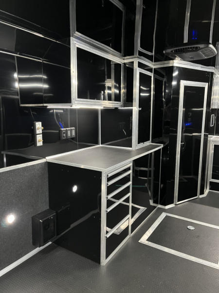 New 2026 Haulmark 34 Bathoom Race Trailer, Air Prep PKG, Awning, Polycor, Insulated, Window, 54" ALX Slide Out Step, A/C + Heat