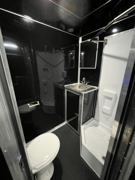 New 2026 Haulmark 34 Bathoom Race Trailer, Air Prep PKG, Awning, Polycor, Insulated, Window, 54" ALX Slide Out Step, A/C + Heat