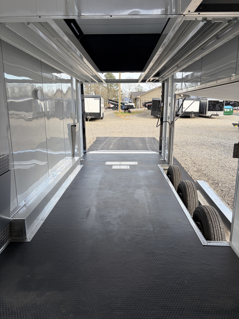 New 2026 Haulmark EDGE ALUMINUM 28 Stacker Race Trailer, Finished Race Interior, 21K GVWR, Awnings, Lift, Premium Escape Door