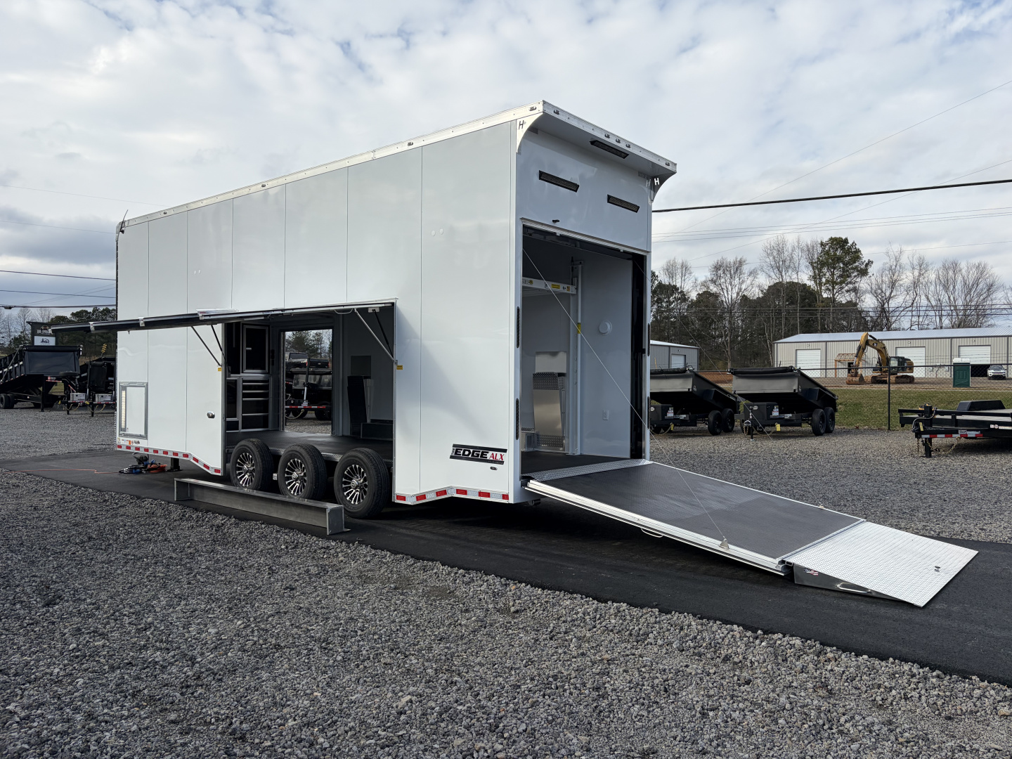 New 2026 Haulmark EDGE ALUMINUM 28 Stacker Race Trailer, Finished Race Interior, 21K GVWR, Awnings, Lift, Premium Escape Door