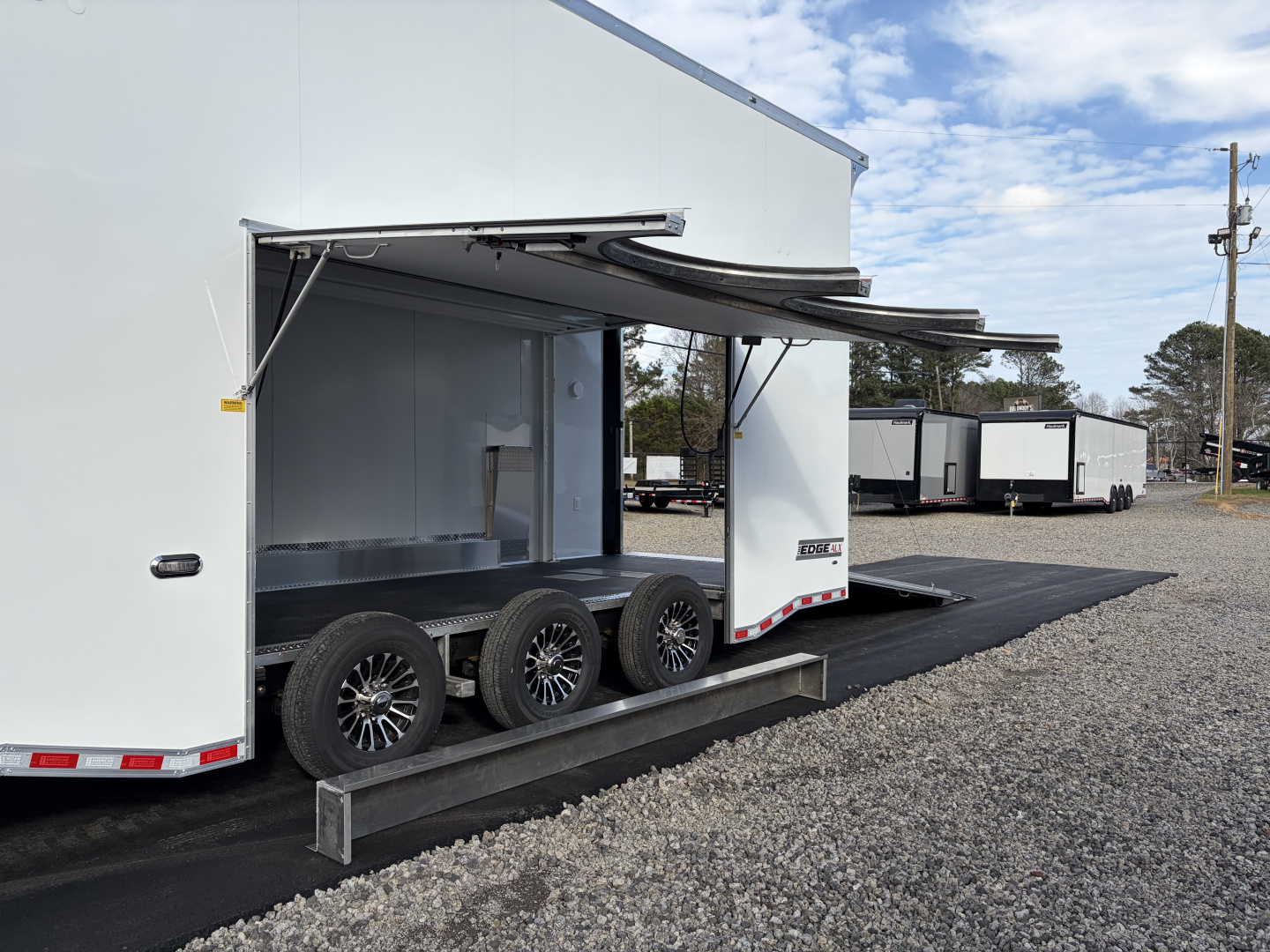 New 2026 Haulmark EDGE ALUMINUM 28 Stacker Race Trailer, Finished Race Interior, 21K GVWR, Awnings, Lift, Premium Escape Door