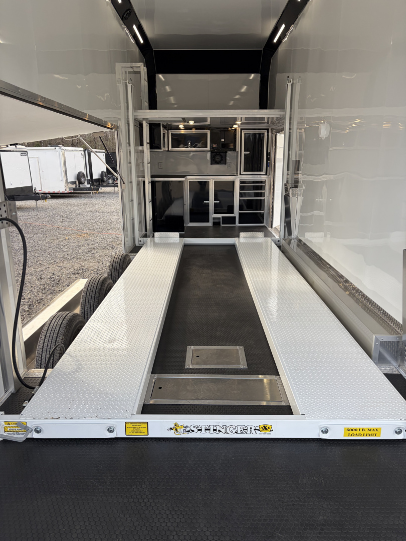 New 2026 Haulmark EDGE ALUMINUM 28 Stacker Race Trailer, Finished Race Interior, 21K GVWR, Awnings, Lift, Premium Escape Door