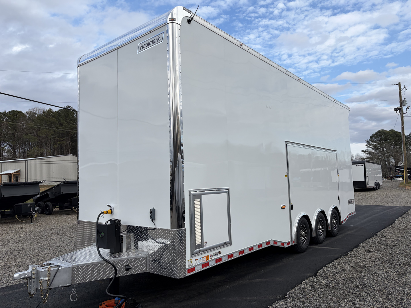 New 2026 Haulmark EDGE ALUMINUM 28 Stacker Race Trailer, Finished Race Interior, 21K GVWR, Awnings, Lift, Premium Escape Door