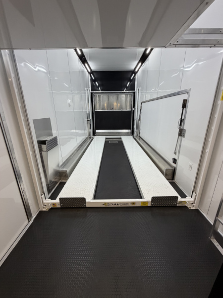 New 2026 Haulmark EDGE ALUMINUM 28 Stacker Race Trailer, Finished Race Interior, 21K GVWR, Awnings, Lift, Premium Escape Door