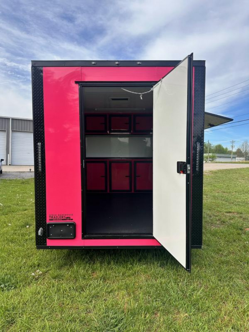 New 2025 Luxe 7x12 Concession Trailer -Finished Interior-5200LB Single Axle -7'ft Interior- Pink Poly - Blackout