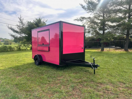 New 2025 Luxe 7x12 Concession Trailer -Finished Interior-5200LB Single Axle -7'ft Interior- Pink Poly - Blackout