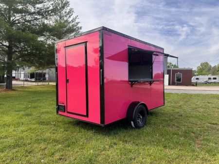 New 2025 Luxe 7x12 Concession Trailer -Finished Interior-5200LB Single Axle -7'ft Interior- Pink Poly - Blackout
