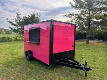New 2025 Luxe 7x12 Concession Trailer -Finished Interior-5200LB Single Axle -7'ft Interior- Pink Poly - Blackout