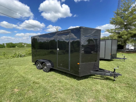 New 2025 Rock Solid Cargo 7X16 Enclosed Trailer - 3500LB Tandem Axle- Black Poly- Blackout