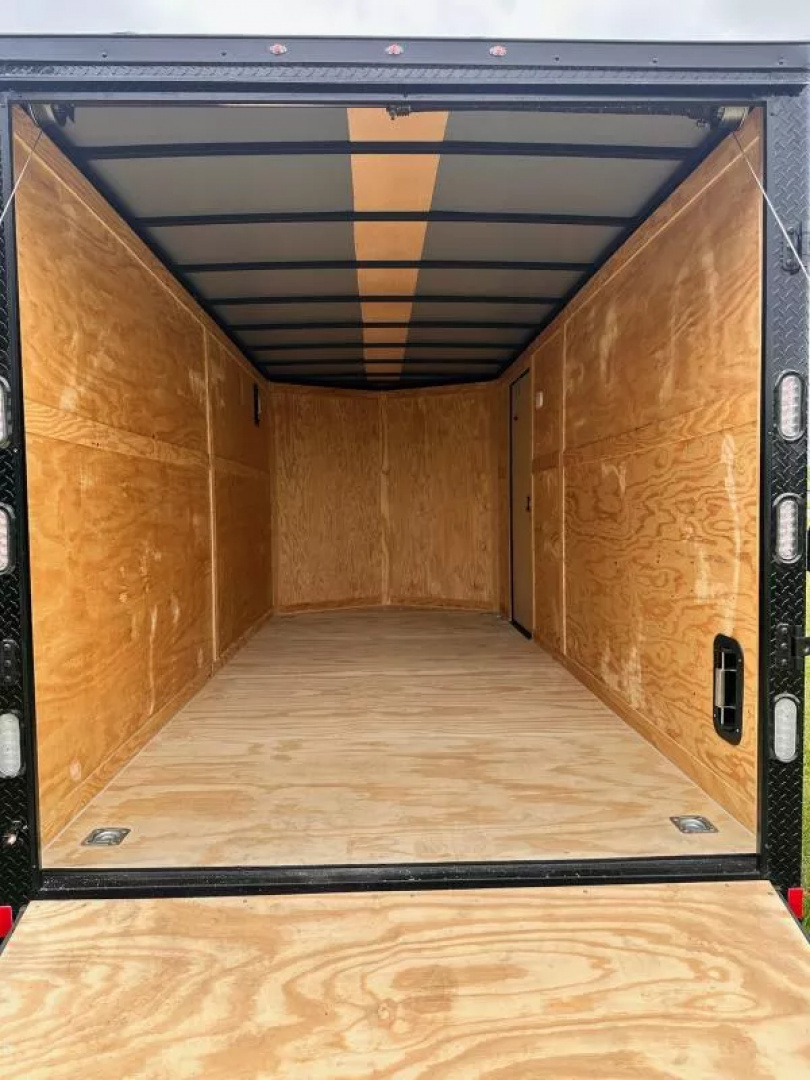 New 2025 Rock Solid Cargo 7X16 Enclosed Trailer-3500LB Tandem Axle-White Poly-Blackout