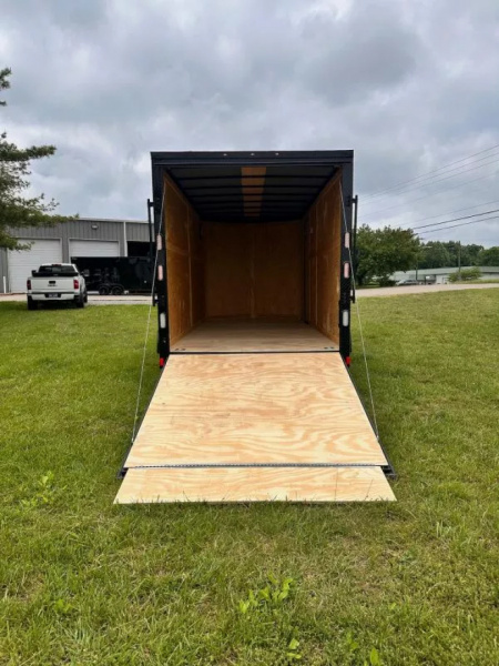 New 2025 Rock Solid Cargo 7X16 Enclosed Trailer-3500LB Tandem Axle-White Poly-Blackout