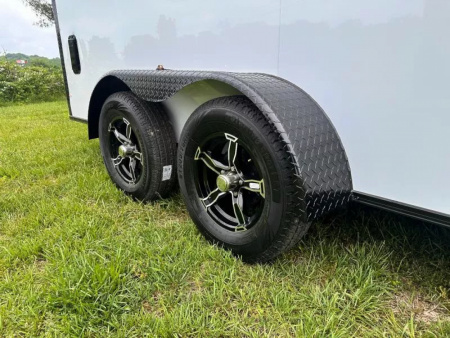 New 2025 Rock Solid Cargo 7X16 Enclosed Trailer-3500LB Tandem Axle-White Poly-Blackout