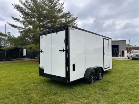 New 2025 Rock Solid Cargo 7X16 Enclosed Trailer-3500LB Tandem Axle-White Poly-Blackout