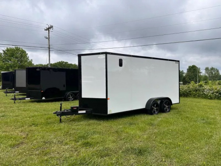 New 2025 Rock Solid Cargo 7X16 Enclosed Trailer-3500LB Tandem Axle-White Poly-Blackout
