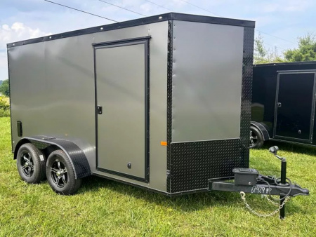 New 2025 Rock Solid Cargo 6X12 Enclosed Trailer-3500LB Tandem Axle-Charcoal Poly-Blackout