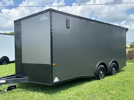 New 2026 Rock Solid 8.5x18 -Car Hauler-5200LB Torsion Axle-Charcoal Poly- Blackout-Enclosed Car Hauler
