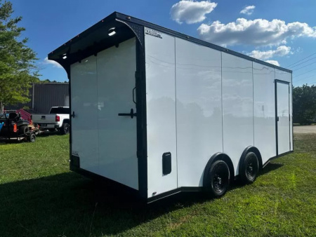 New 2026 Luxe 8.5x18 Car Hauler- 5200LB Torsion Axle- White Poly-Blackout-Enclosed Car Hauler