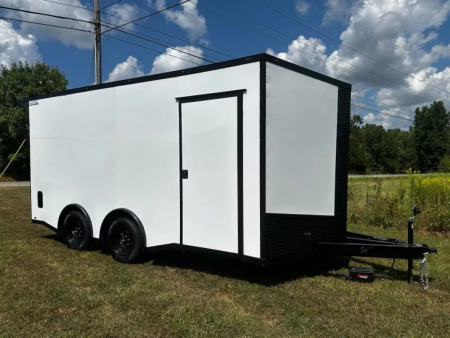 New 2026 Luxe 8.5x16 Car Hauler-5200 Torsion- White poly- Blackout- Enclosed Trailer